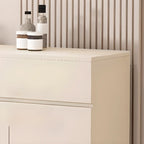 White Wooden Credenza with Drawers and Cabinets