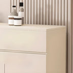 White Wooden Credenza with Drawers and Cabinets