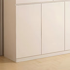 White Wooden Credenza with Drawers and Cabinets