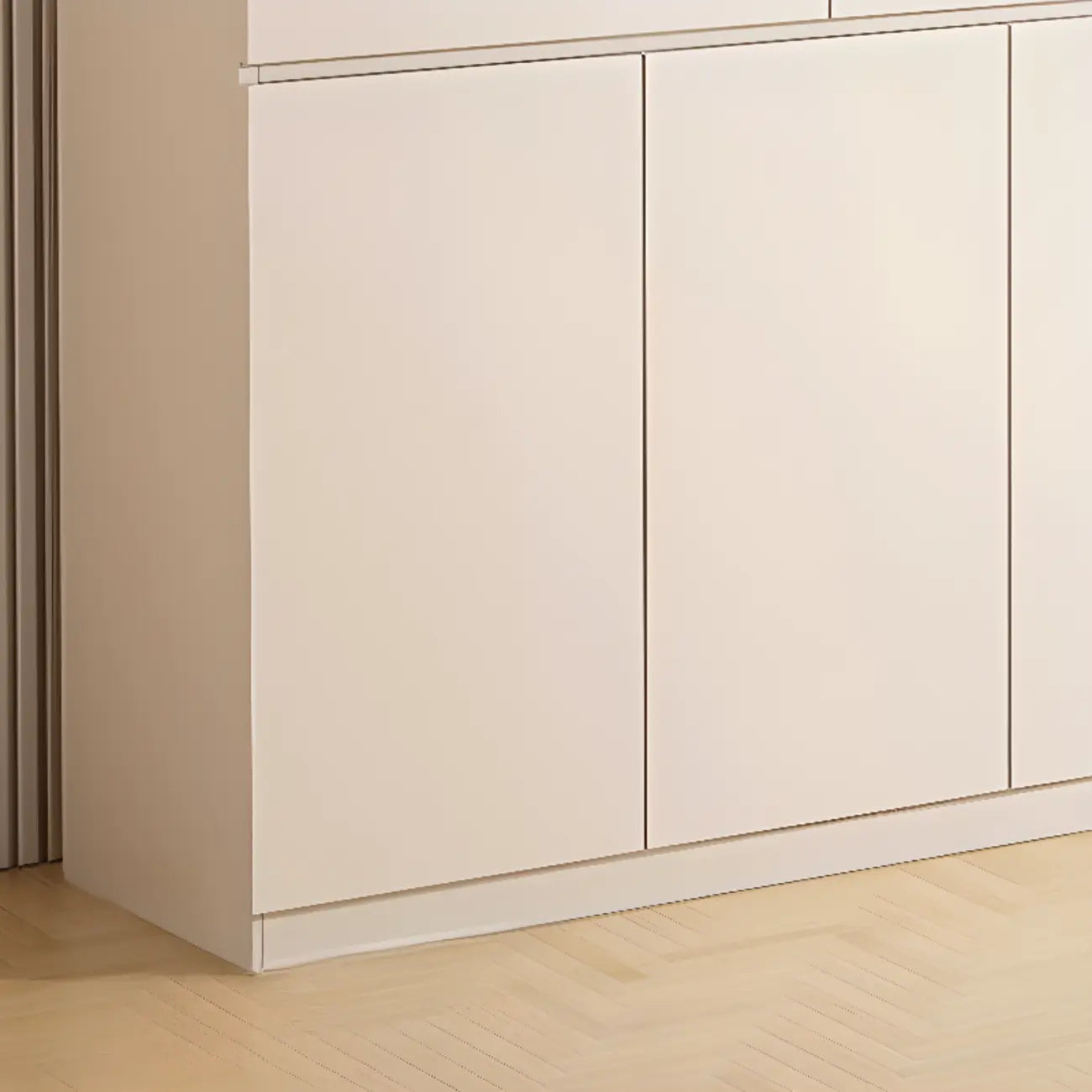White Wooden Credenza with Drawers and Cabinets
