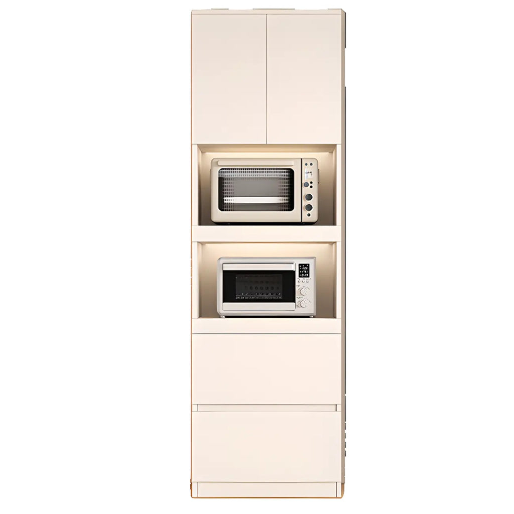 White Wooden Credenza with Drawers and Cabinets
