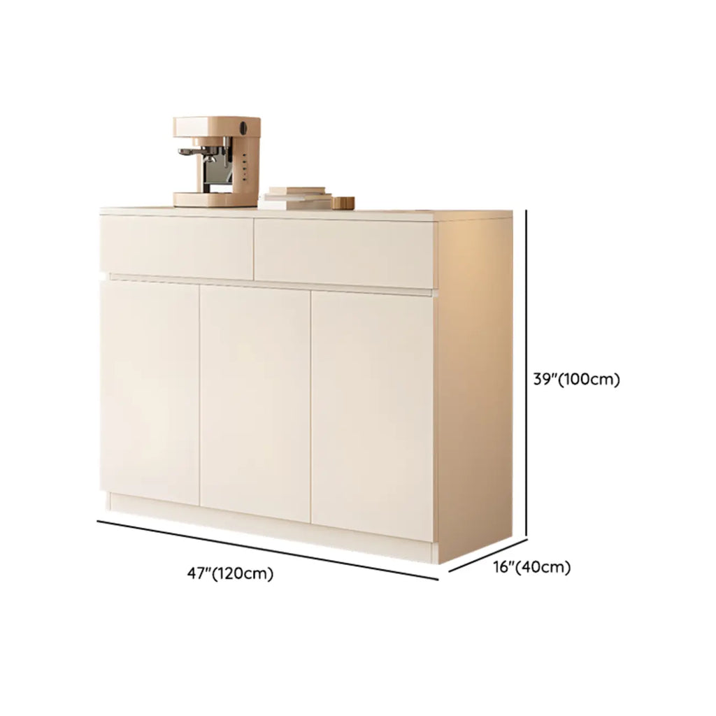 White Wooden Credenza with Drawers and Cabinets
