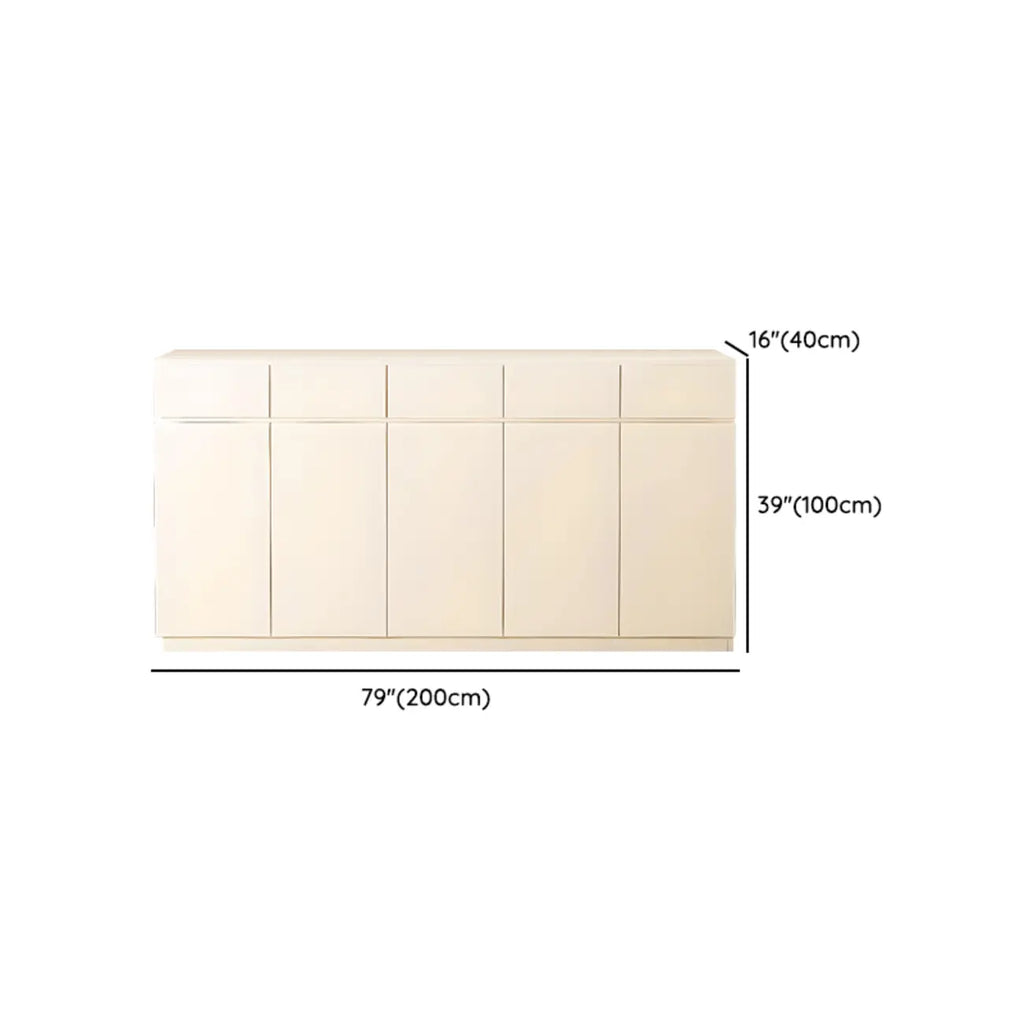 White Wooden Credenza with Drawers and Cabinets