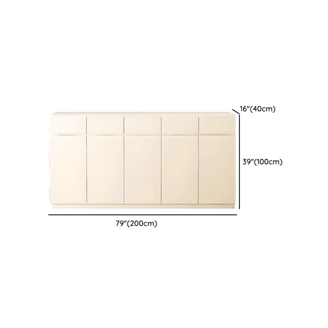 White Wooden Credenza with Drawers and Cabinets