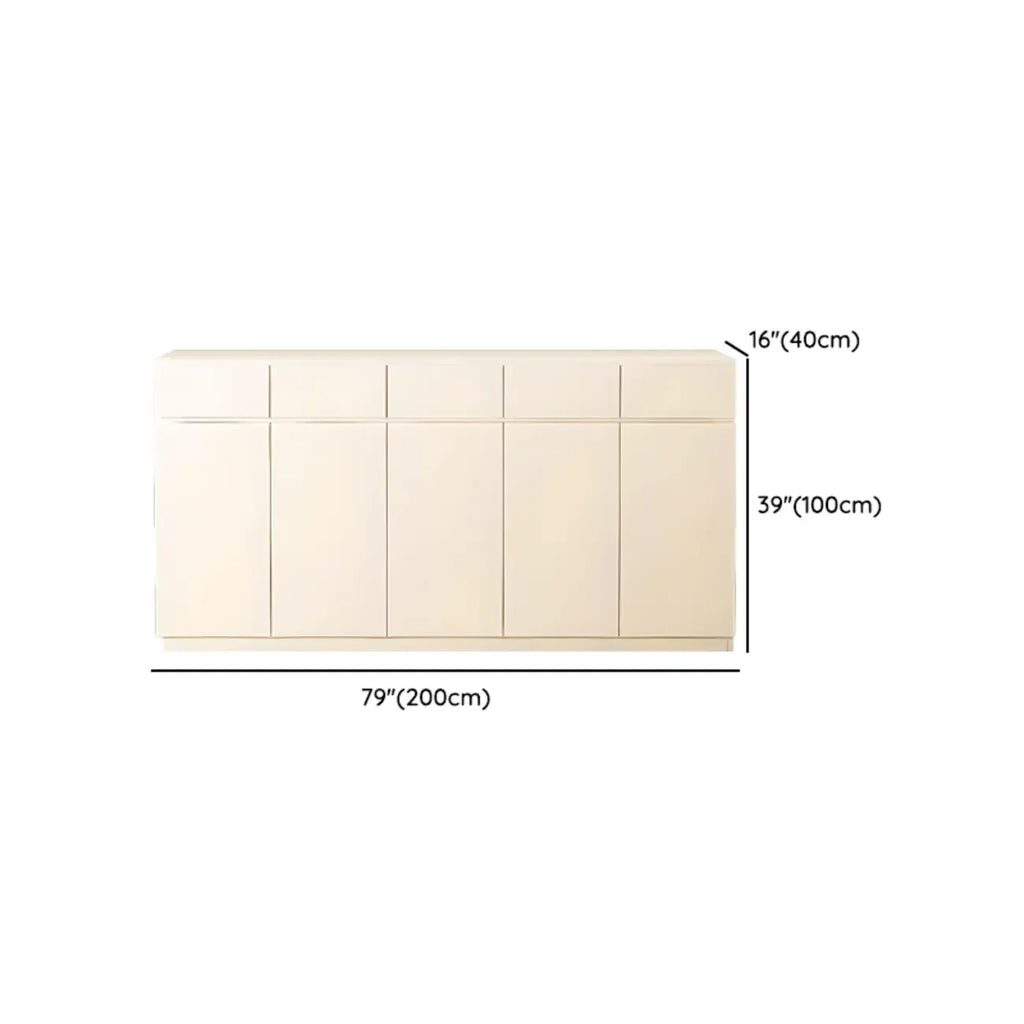 White Wooden Credenza with Drawers and Cabinets