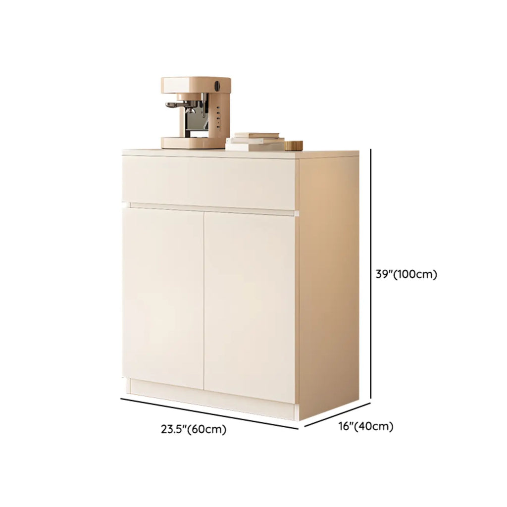 White Wooden Credenza with Drawers and Cabinets