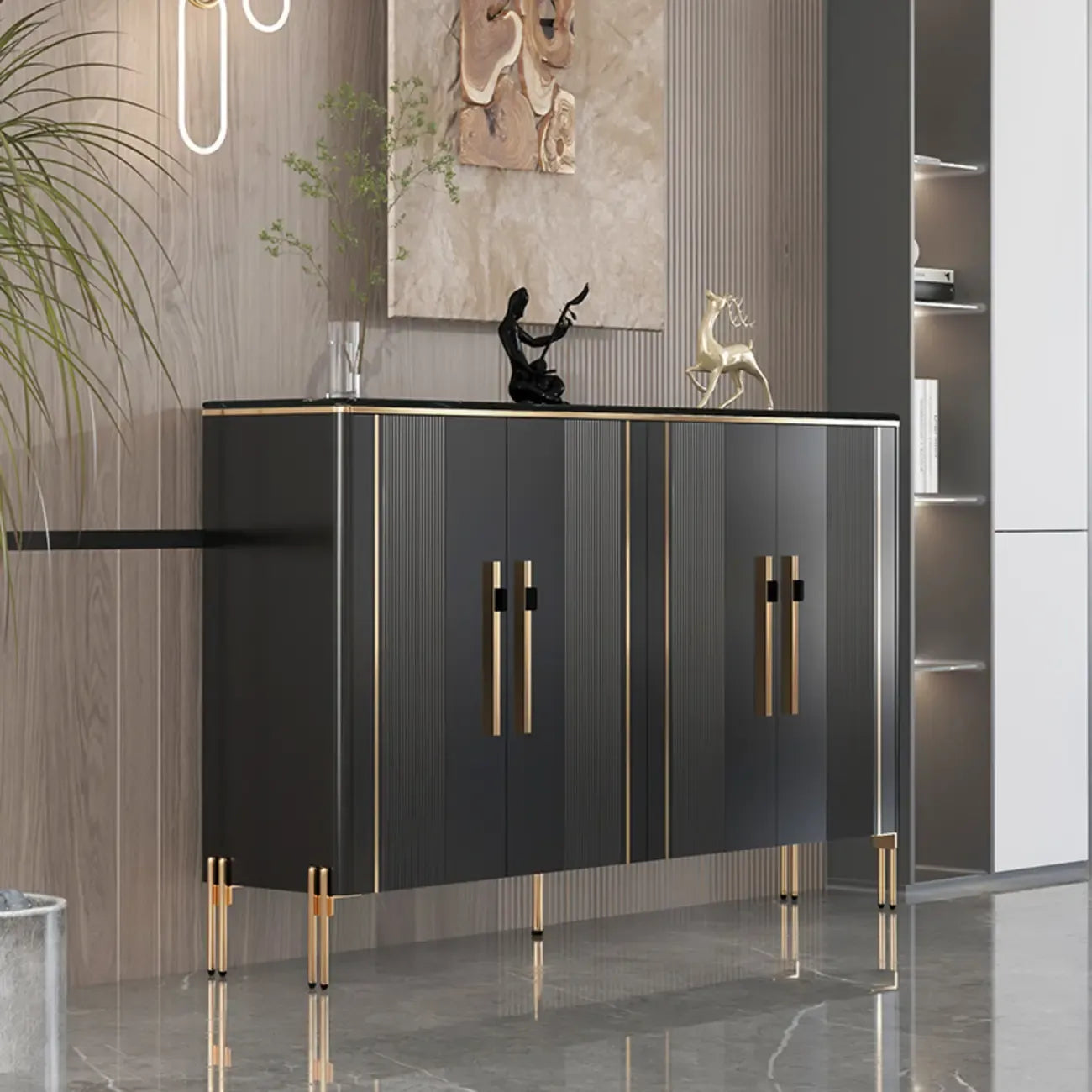 Glam Dark Gray Wooden Cabinet with Free Standing Design