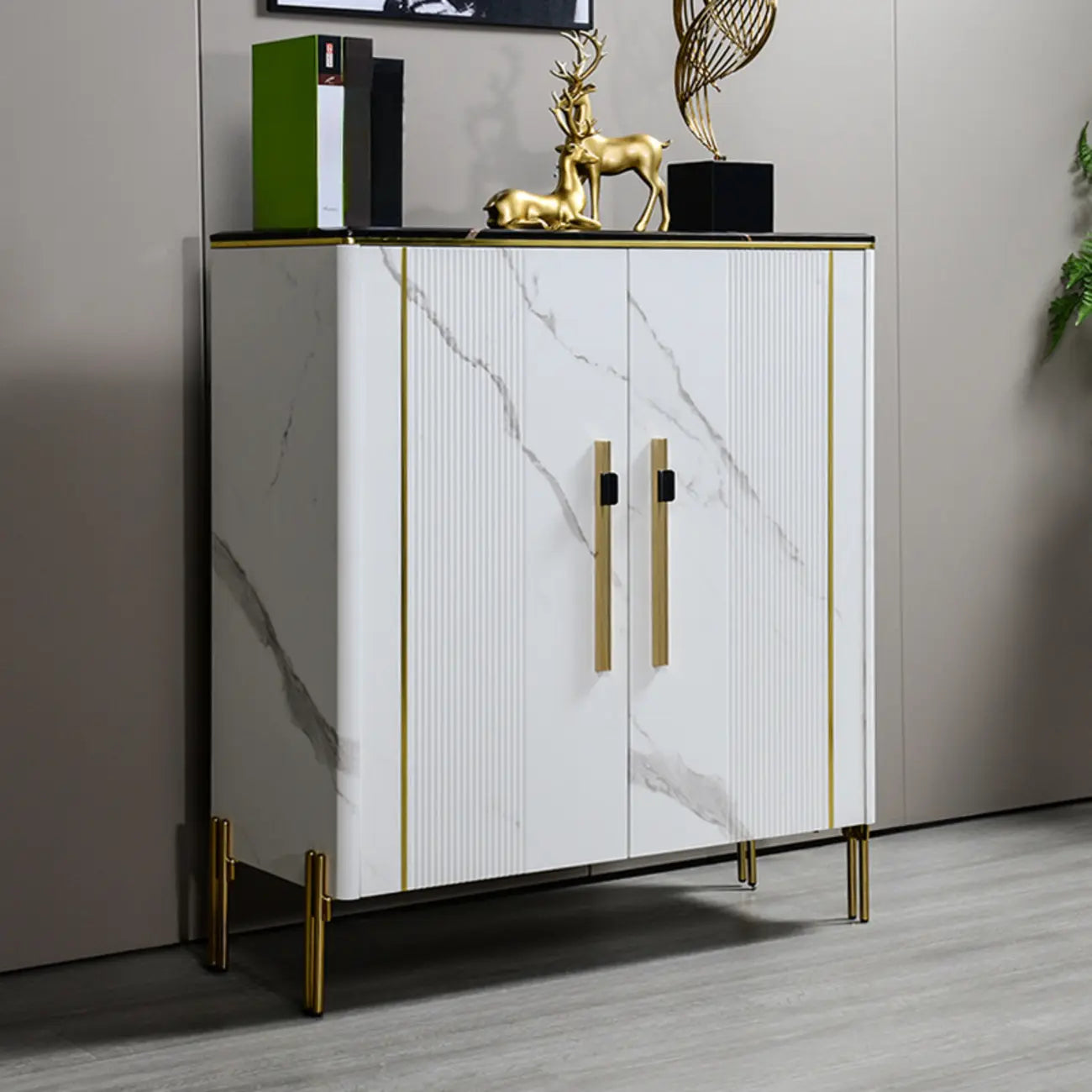 Glam Dark Gray Wooden Cabinet with Free Standing Design