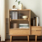 Scandinavian Solid Oak Sliding Doors Storage Cabinet