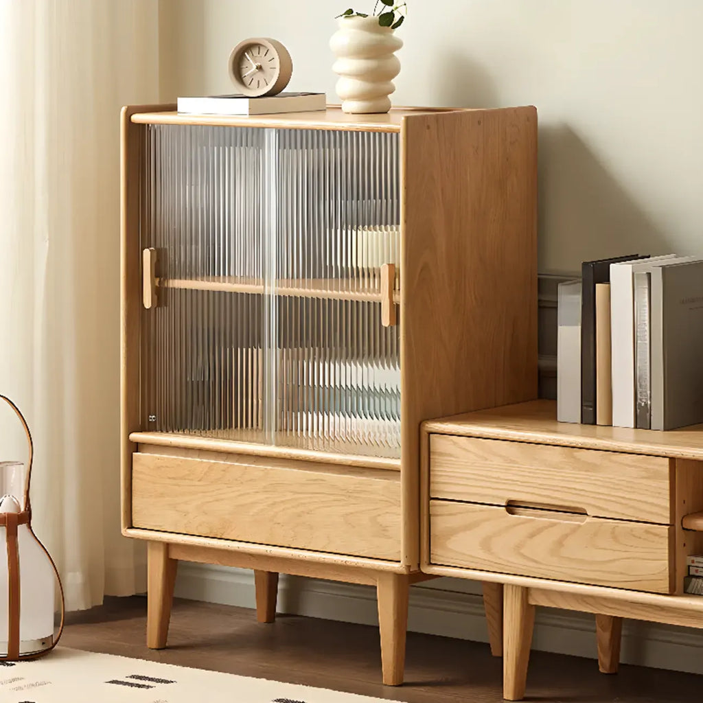 Scandinavian Solid Oak Sliding Doors Storage Cabinet