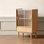 Scandinavian Solid Oak Sliding Doors Storage Cabinet