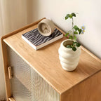 Scandinavian Solid Oak Sliding Doors Storage Cabinet