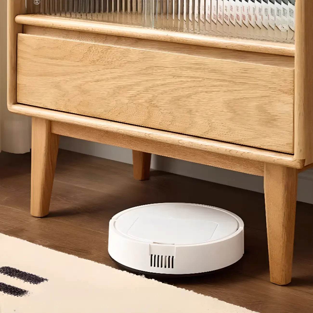 Scandinavian Solid Oak Sliding Doors Storage Cabinet