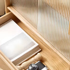 Scandinavian Solid Oak Sliding Doors Storage Cabinet