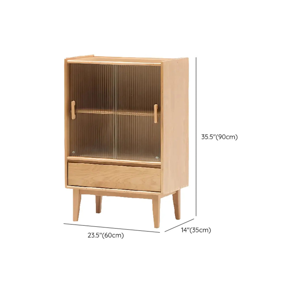 Scandinavian Solid Oak Sliding Doors Storage Cabinet