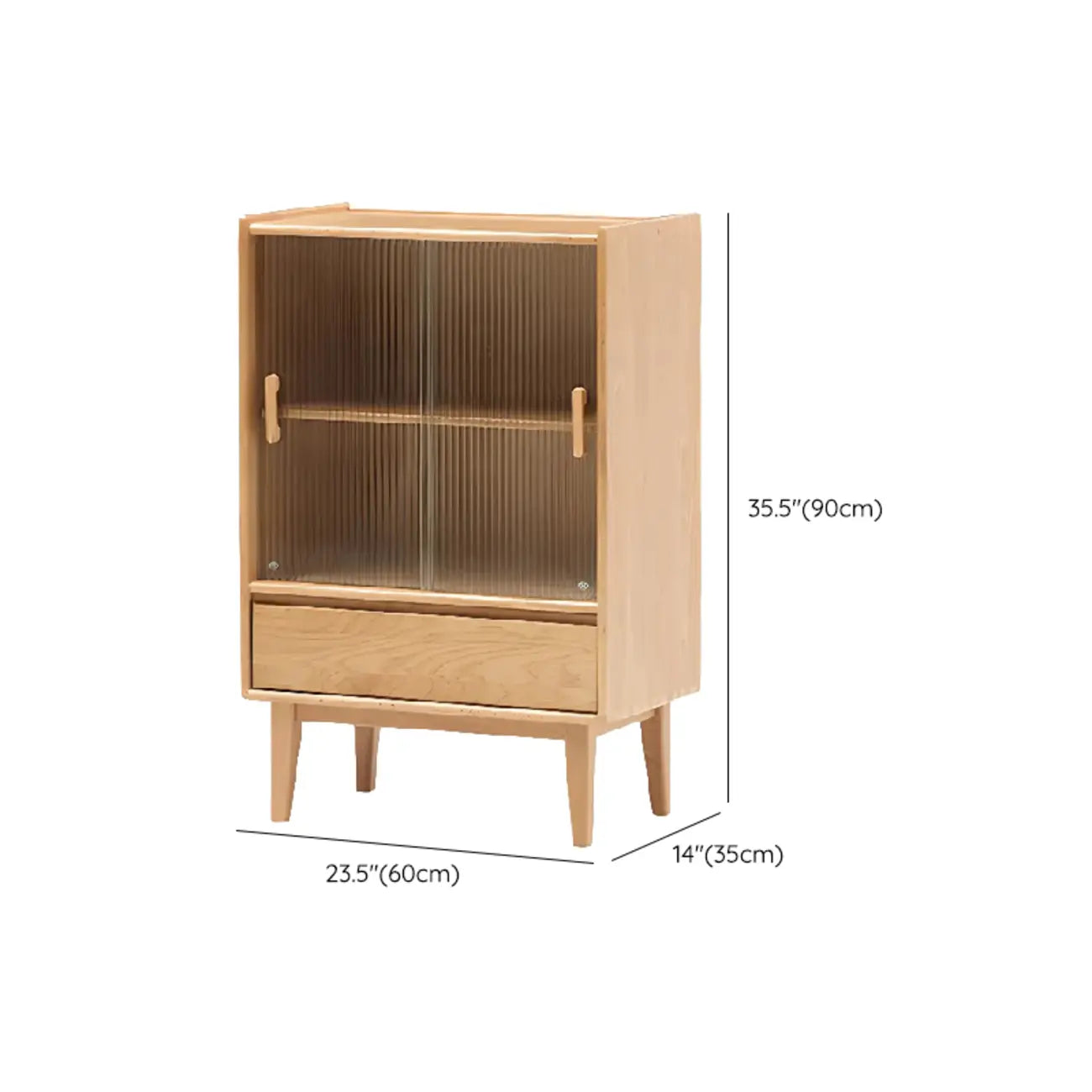Scandinavian Solid Oak Sliding Doors Storage Cabinet