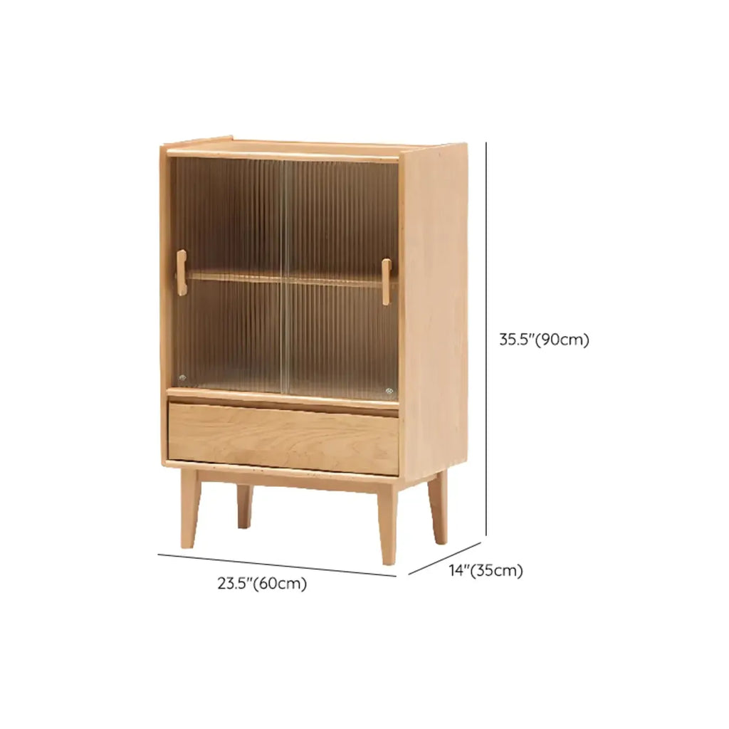 Scandinavian Solid Oak Sliding Doors Storage Cabinet
