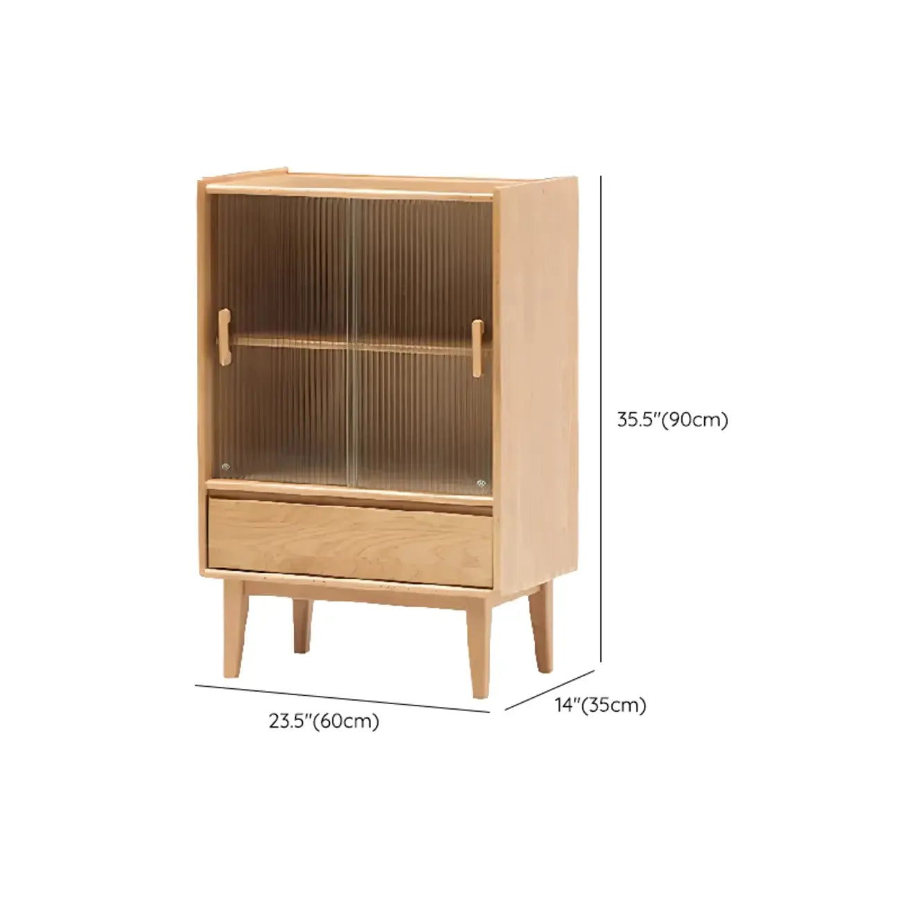 Scandinavian Solid Oak Sliding Doors Storage Cabinet