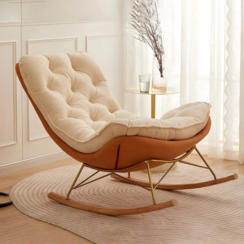 Oversized Modern Tufted Rocking Chair in Orange/White