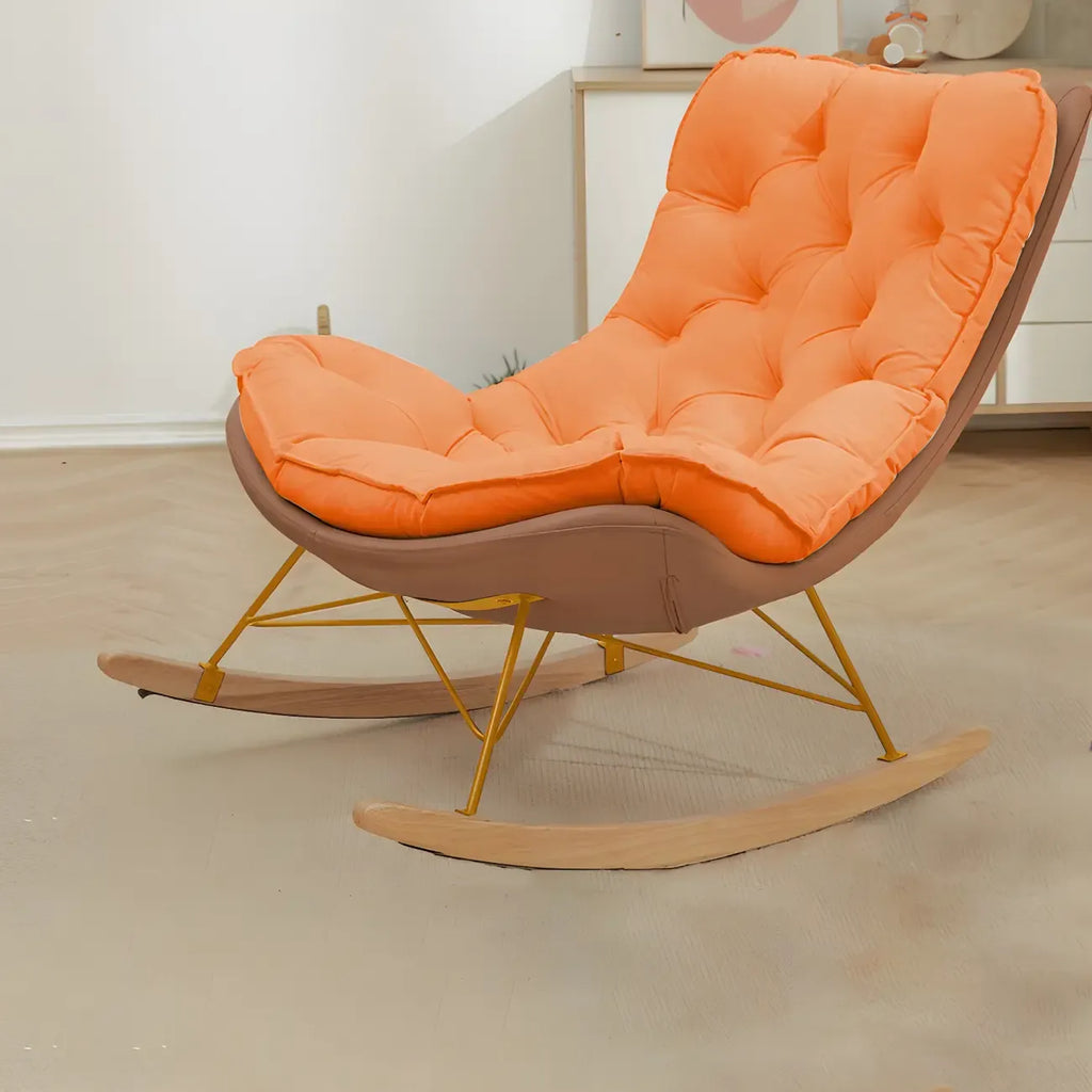 Oversized Modern Tufted Rocking Chair in Orange/White