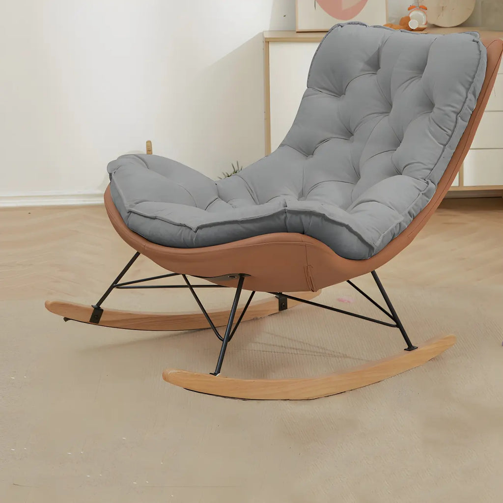 Oversized Modern Tufted Rocking Chair in Orange/White