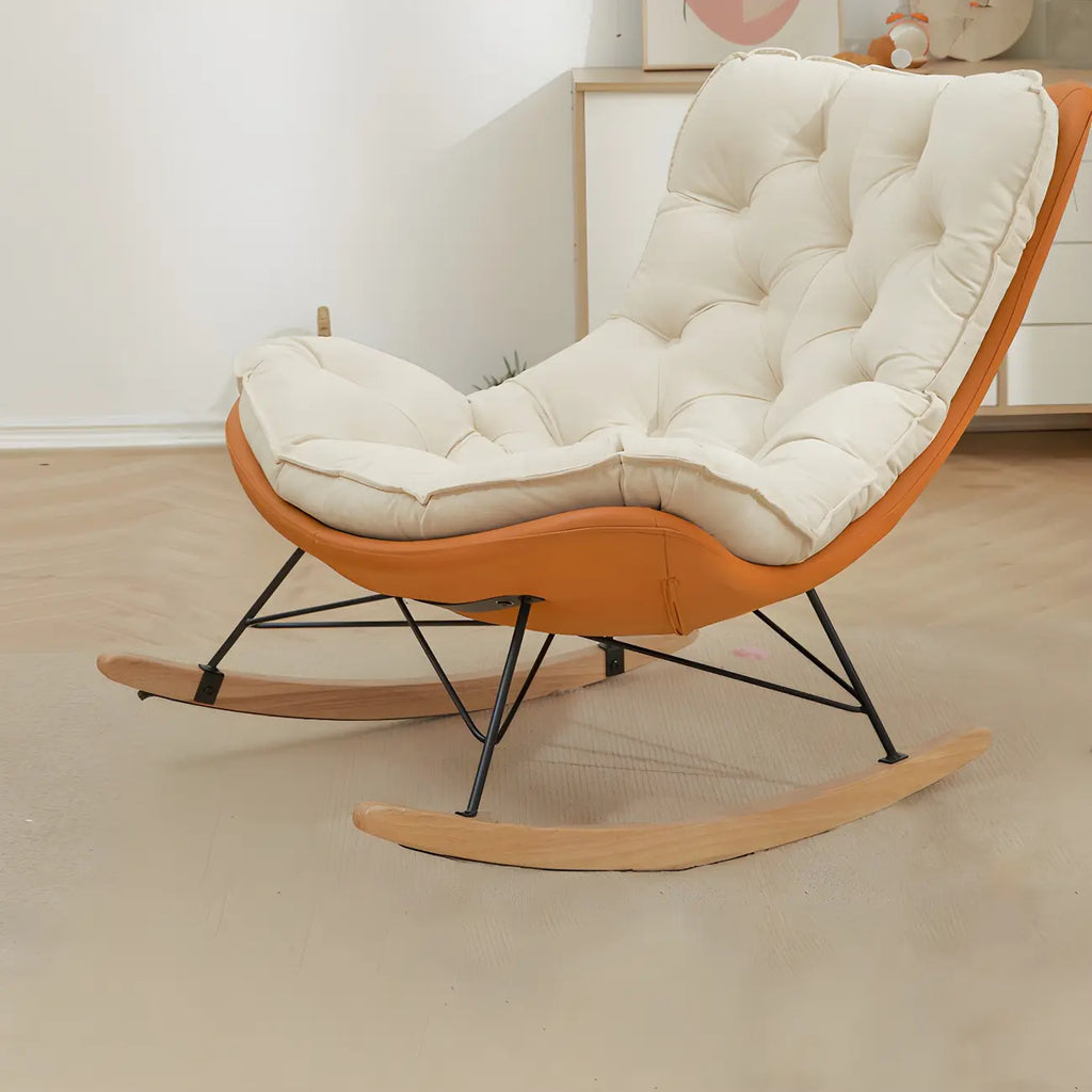 Oversized Modern Tufted Rocking Chair in Orange/White