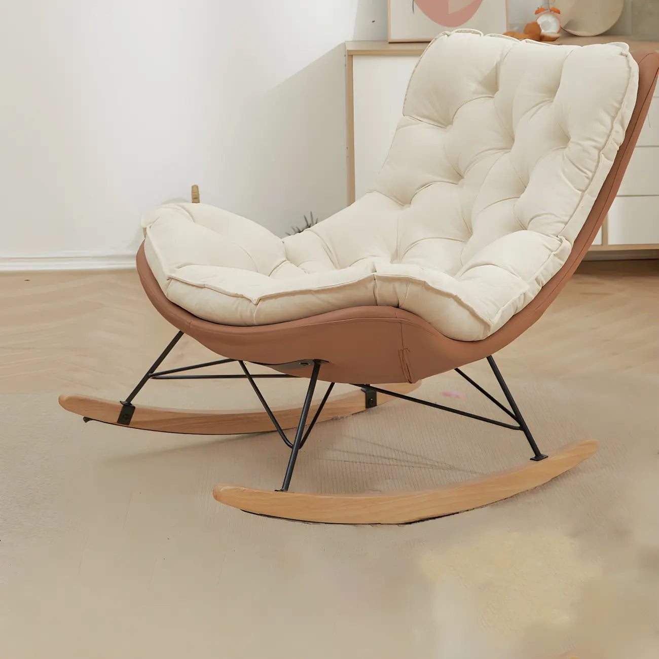 Oversized Modern Tufted Rocking Chair in Orange/White