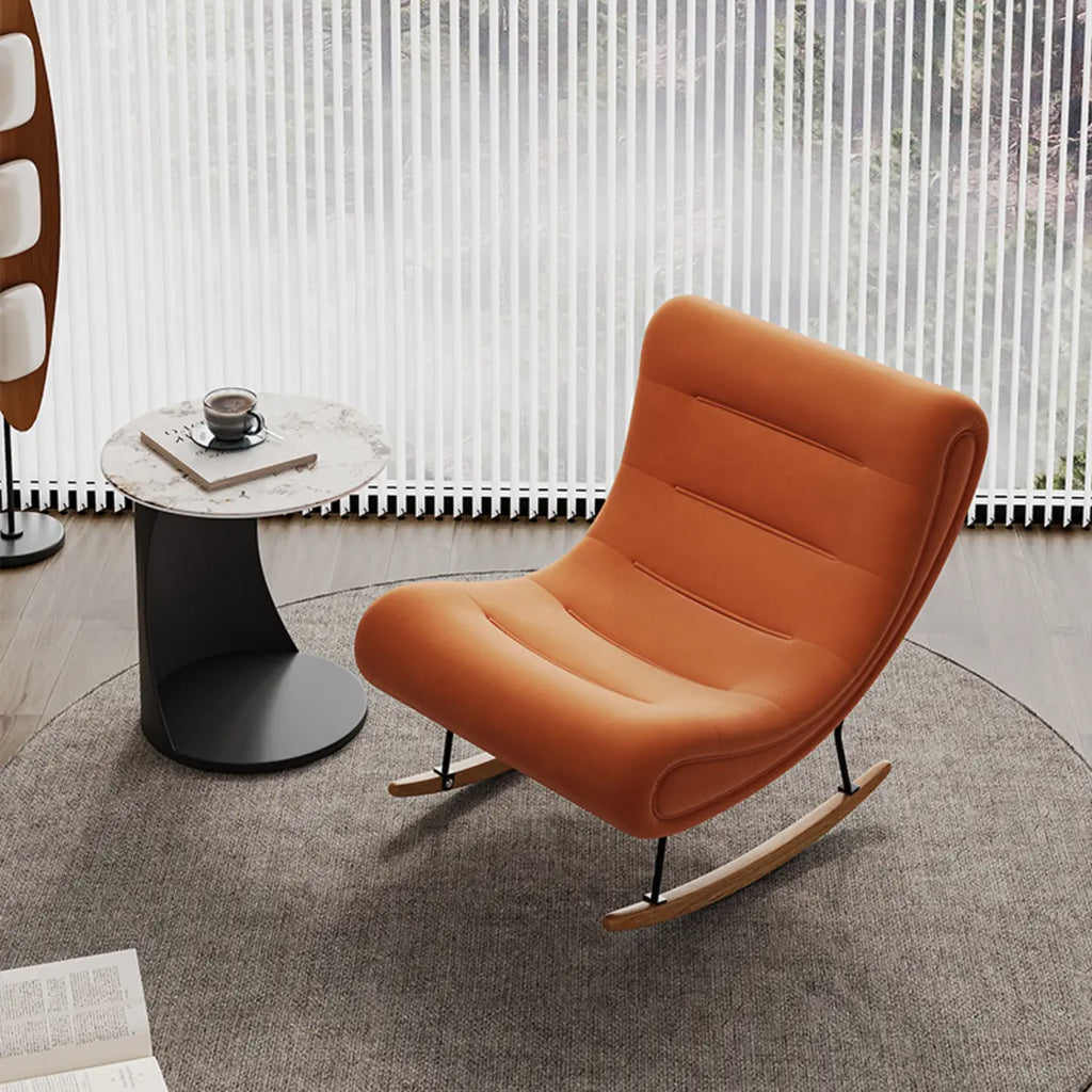 Ergonomic Wooden Upholstered Rocking Chair for Living Room