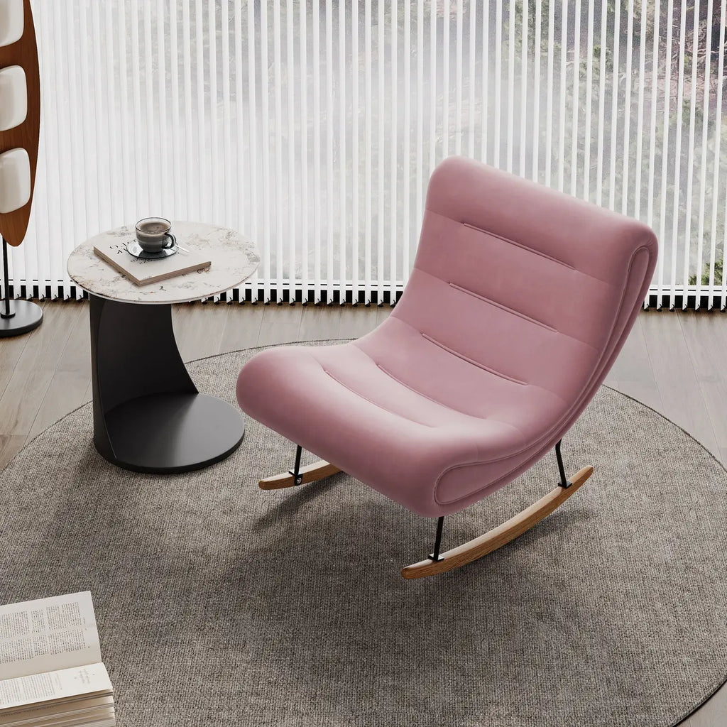 Ergonomic Wooden Upholstered Rocking Chair for Living Room