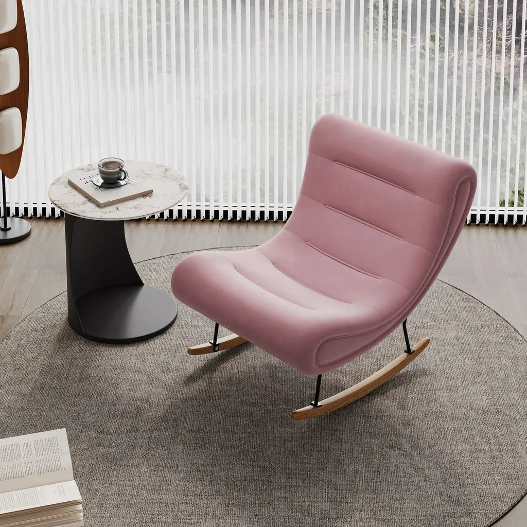 Ergonomic Wooden Upholstered Rocking Chair for Living Room