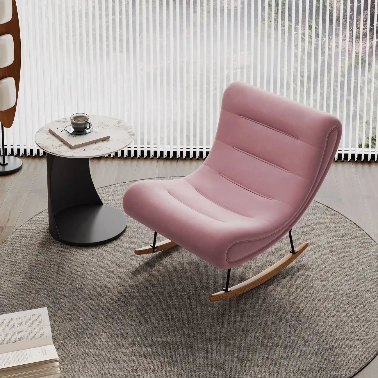 Ergonomic Wooden Upholstered Rocking Chair for Living Room