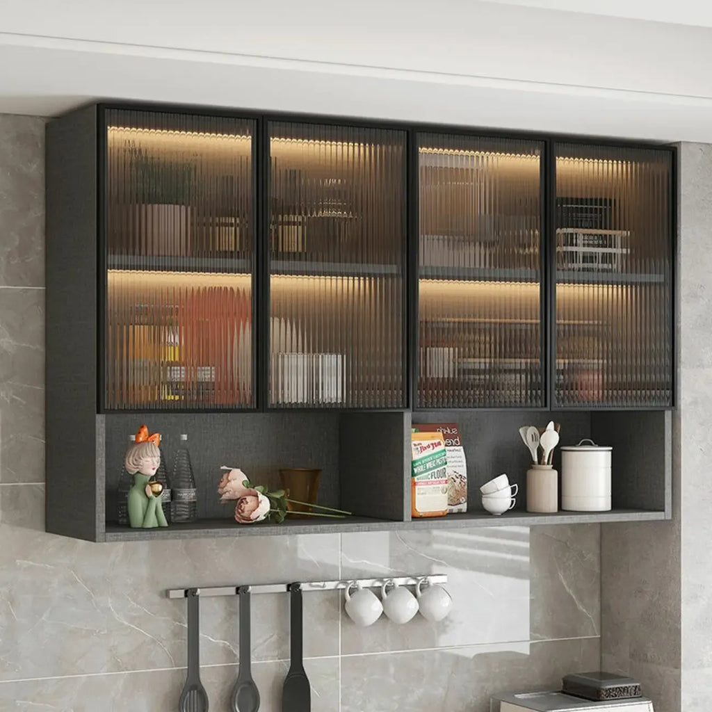 Kitchen Wood Wall-Mounted Grey Storage China Cabinet