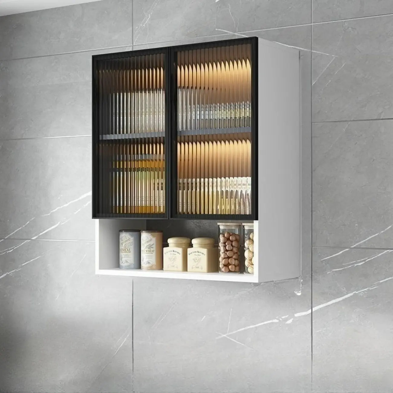 Kitchen Wood Wall-Mounted Grey Storage China Cabinet