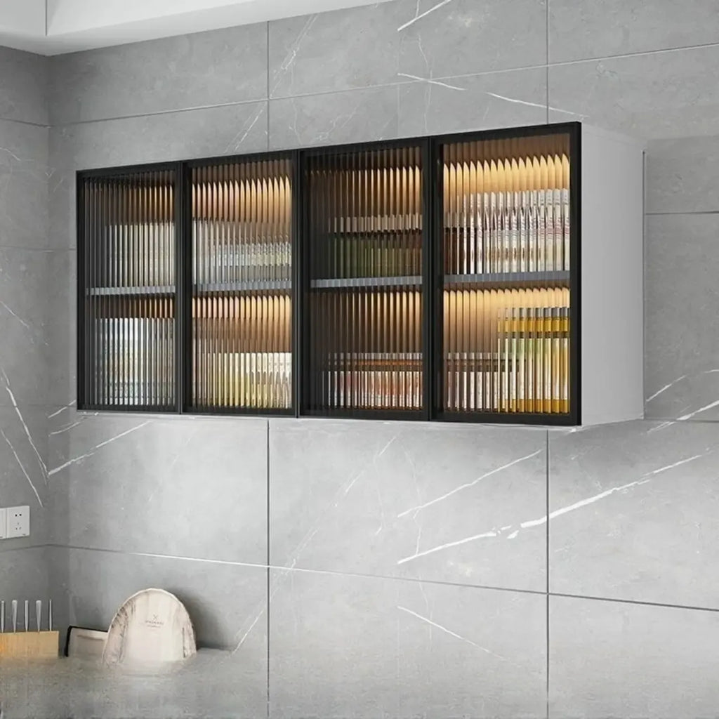 Kitchen Wood Wall-Mounted Grey Storage China Cabinet