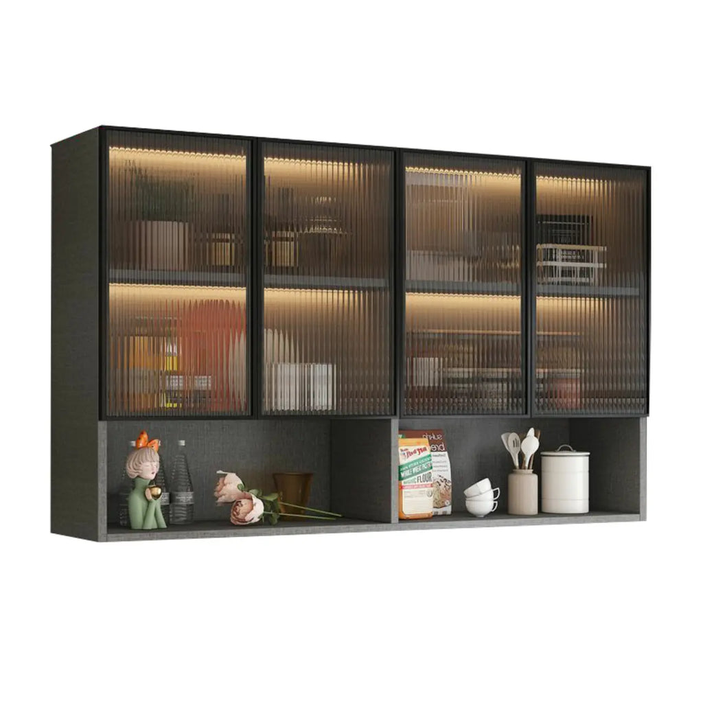 Kitchen Wood Wall-Mounted Grey Storage China Cabinet