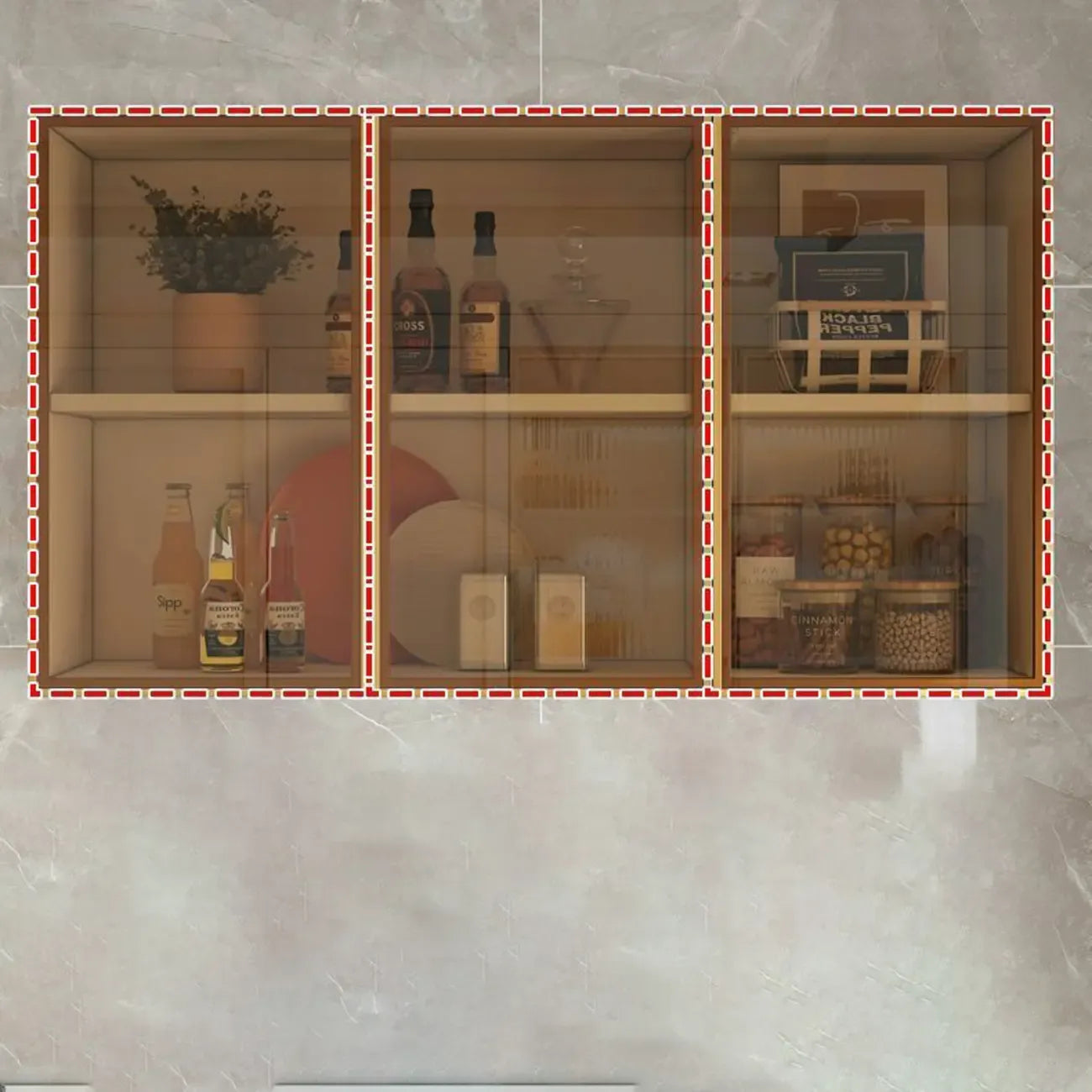 Kitchen Wood Wall-Mounted Grey Storage China Cabinet