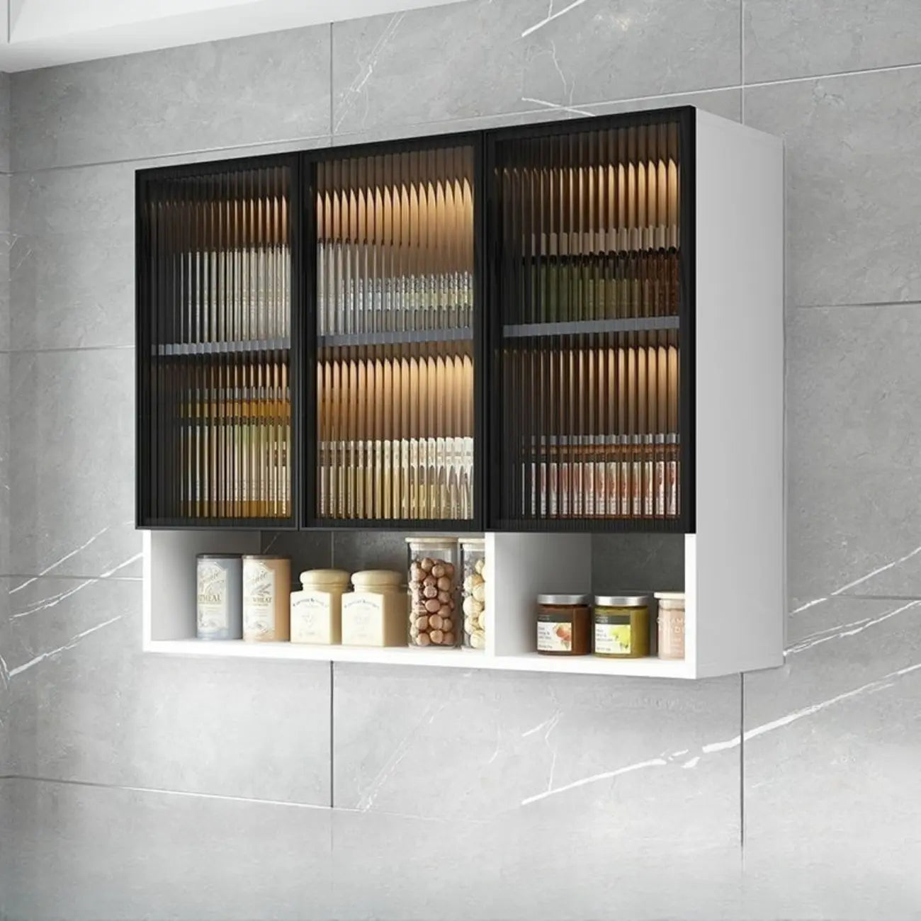Kitchen Wood Wall-Mounted Grey Storage China Cabinet