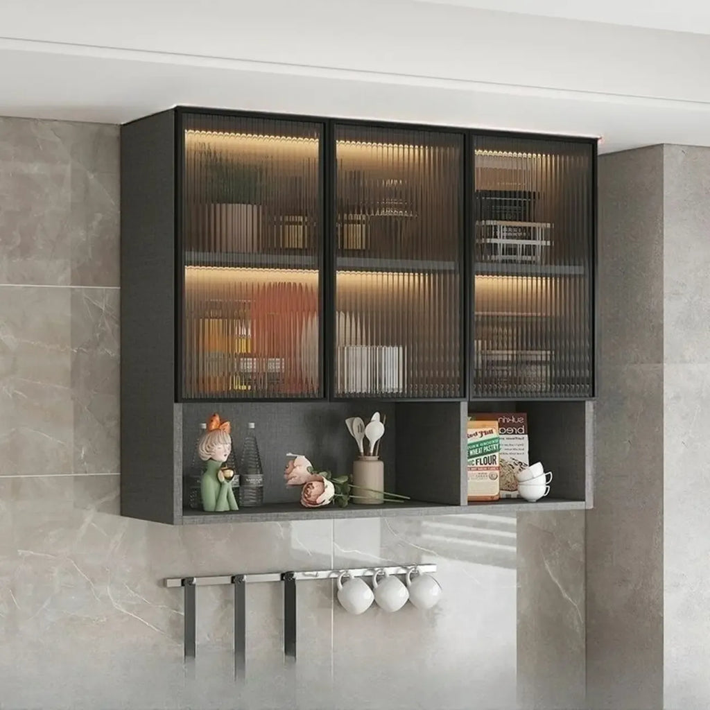 Kitchen Wood Wall-Mounted Grey Storage China Cabinet