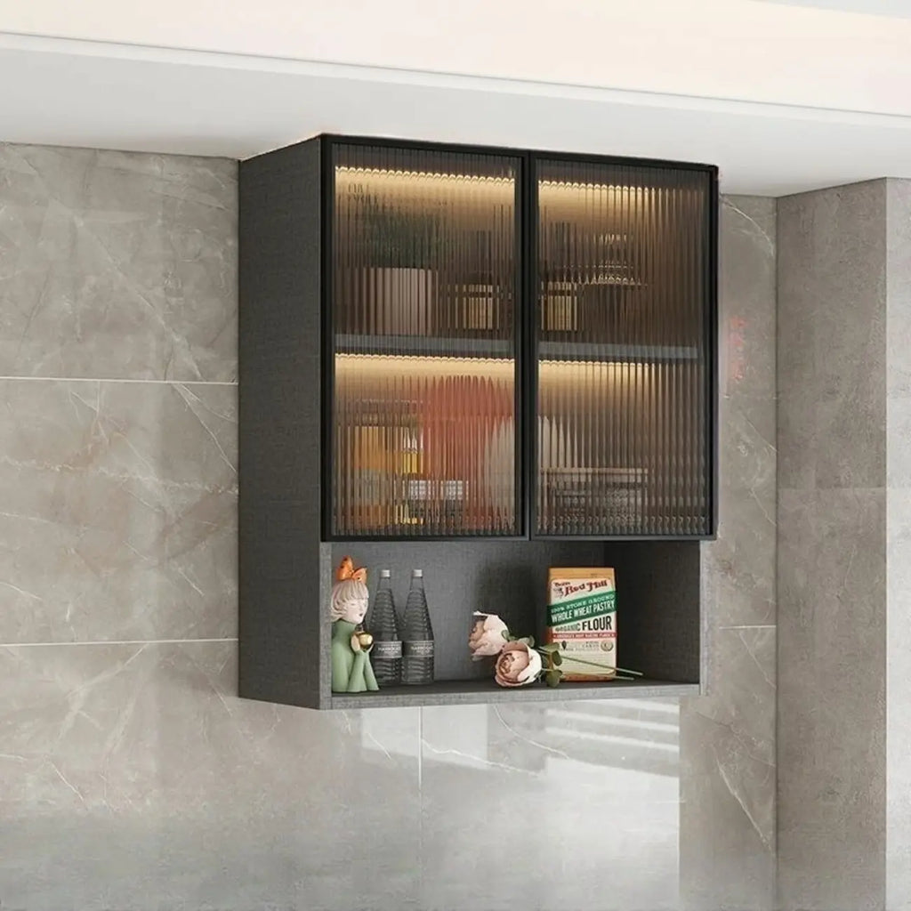 Kitchen Wood Wall-Mounted Grey Storage China Cabinet