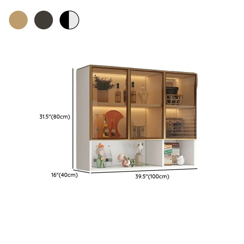 Kitchen Wood Wall-Mounted Grey Storage China Cabinet