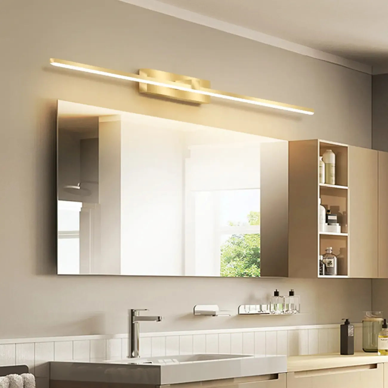 1-Light Linear Golden LED Vanity Light for Bathroom Decor