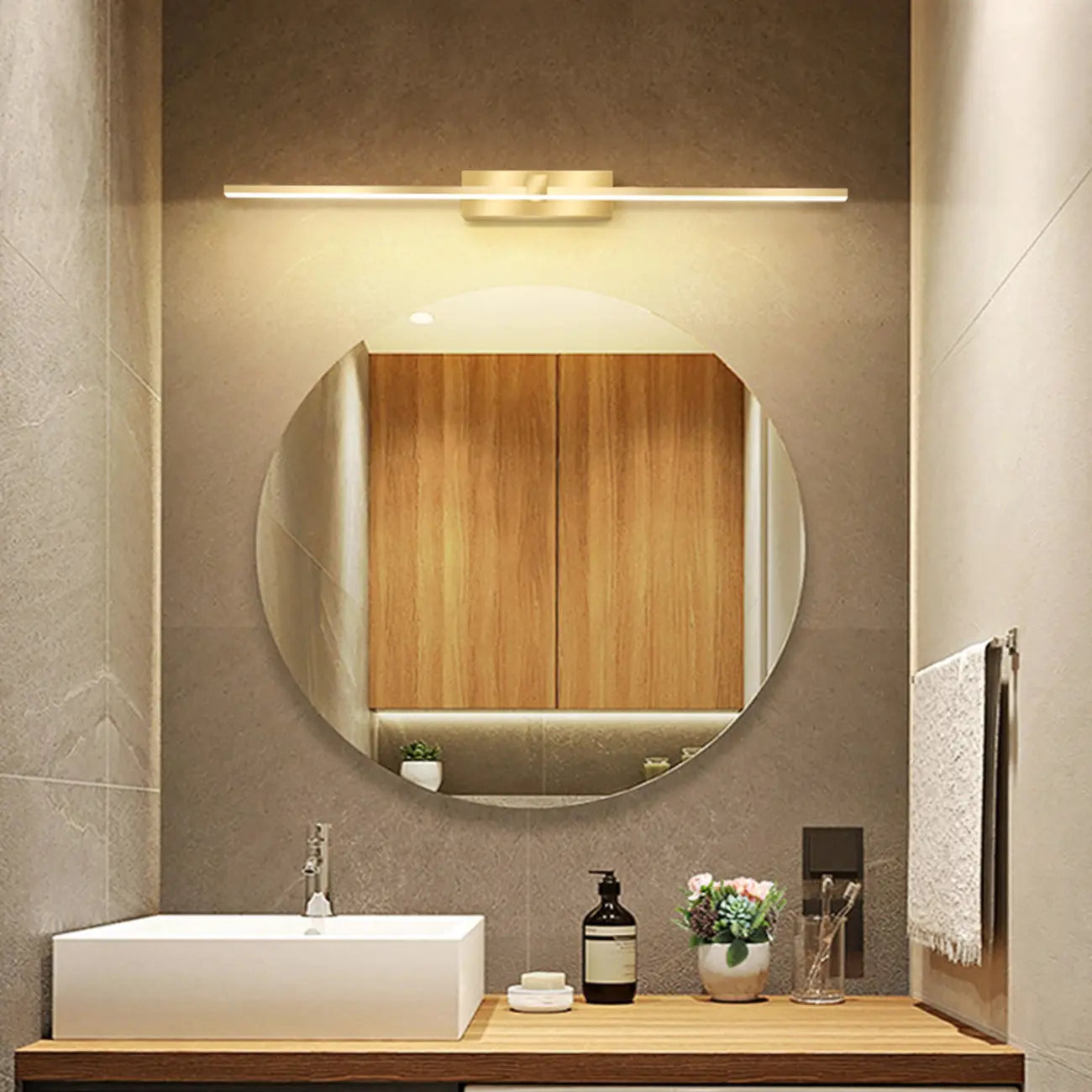 1-Light Linear Golden LED Vanity Light for Bathroom Decor