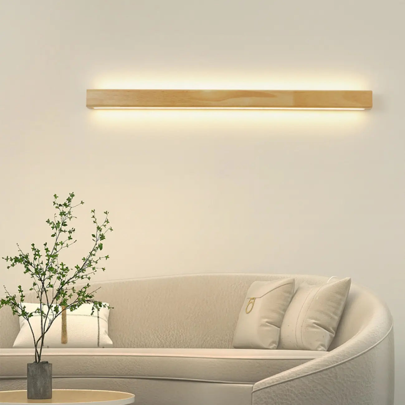 Modern Linear Wood LED Vanity Lights with Dual Shade