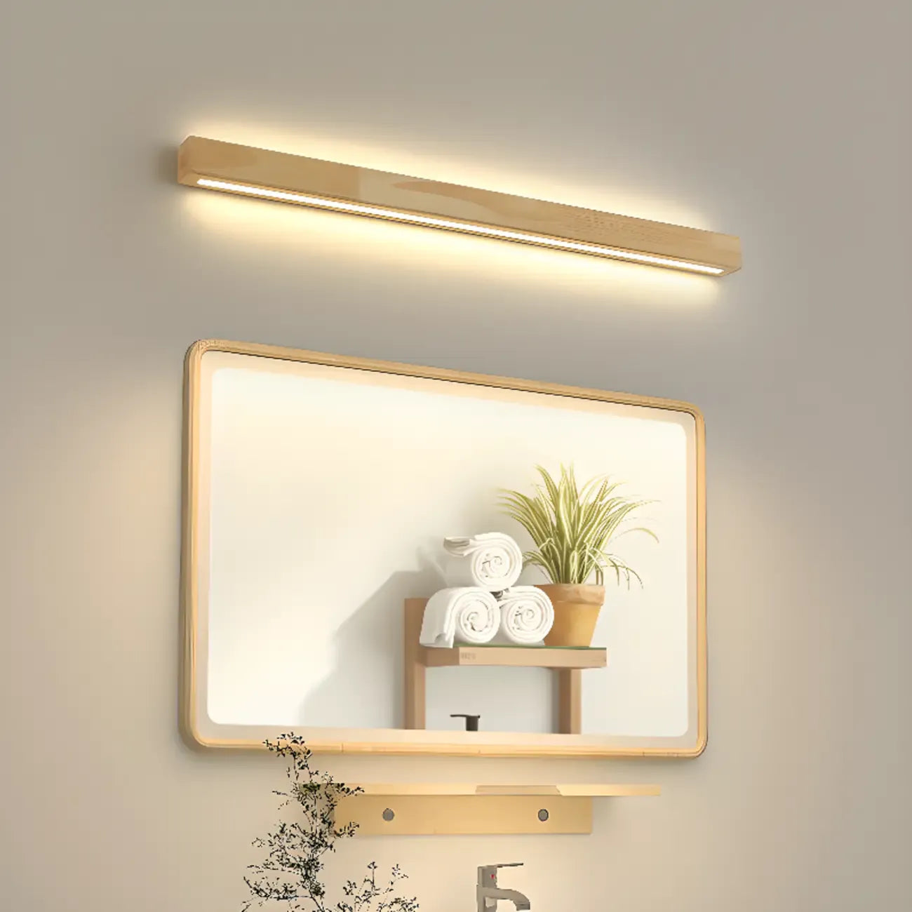 Modern Linear Wood LED Vanity Lights with Dual Shade
