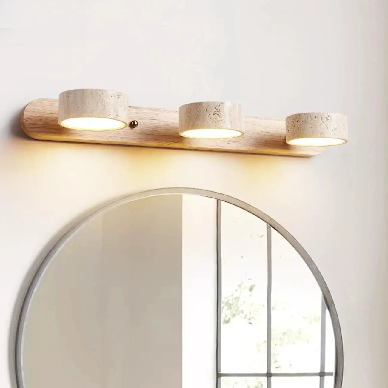 Simplistic Geometric Vanity Wall Light with Beige LampShade