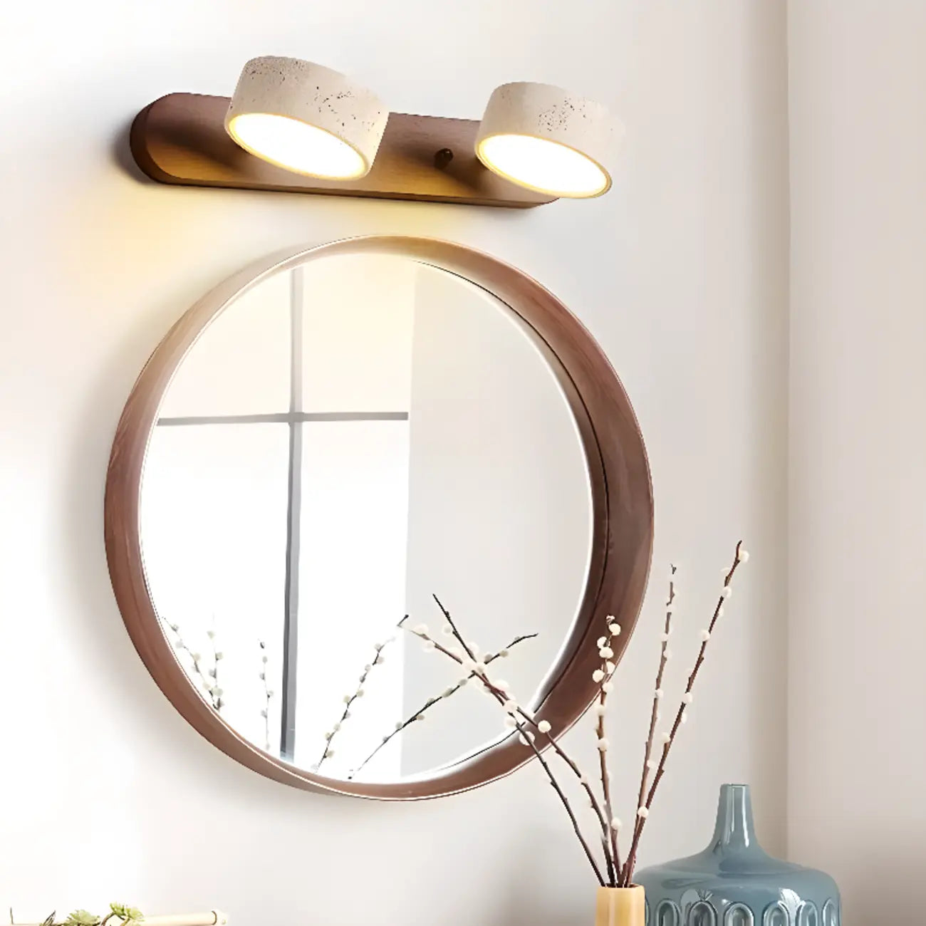 Simplistic Geometric Vanity Wall Light with Beige LampShade