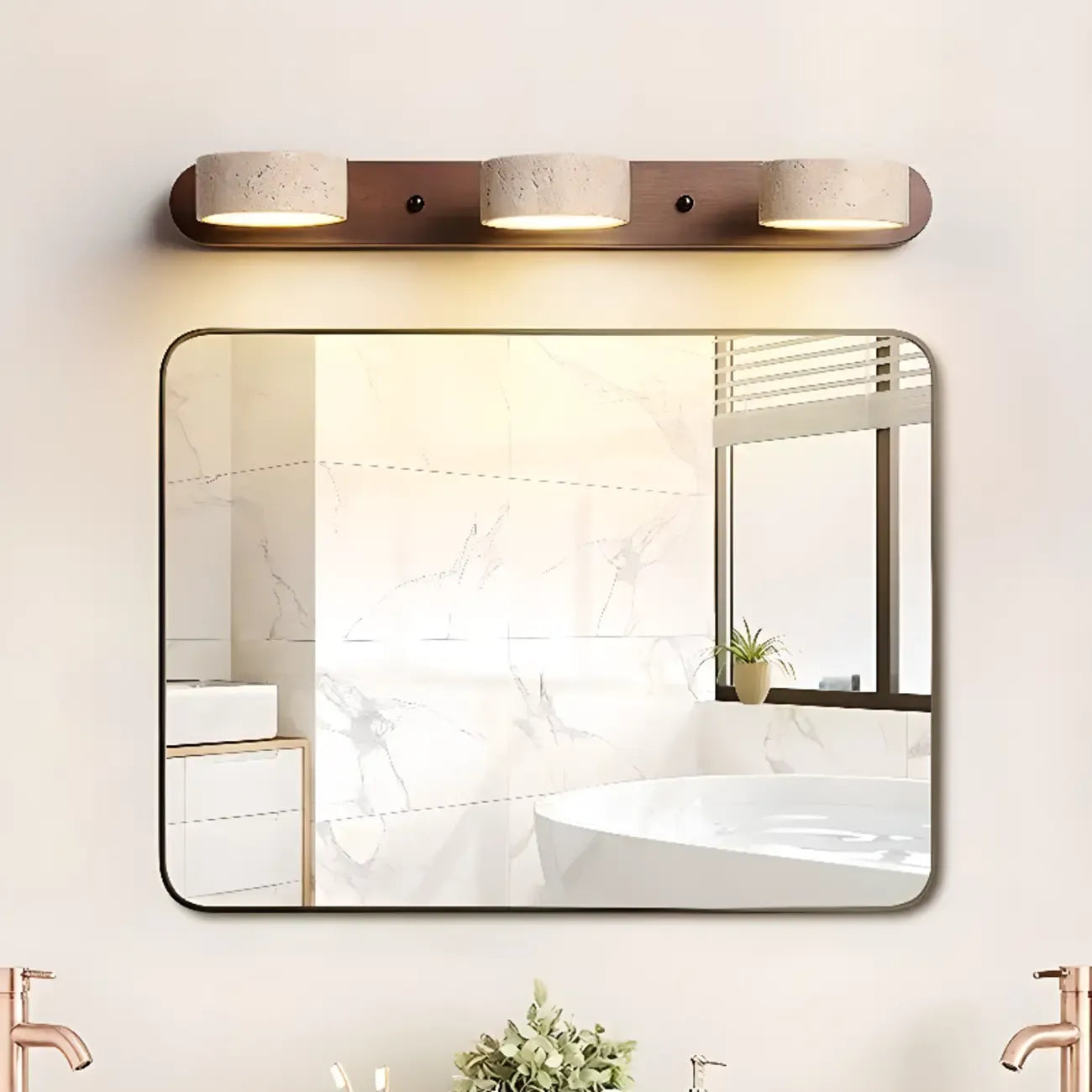 Simplistic Geometric Vanity Wall Light with Beige LampShade