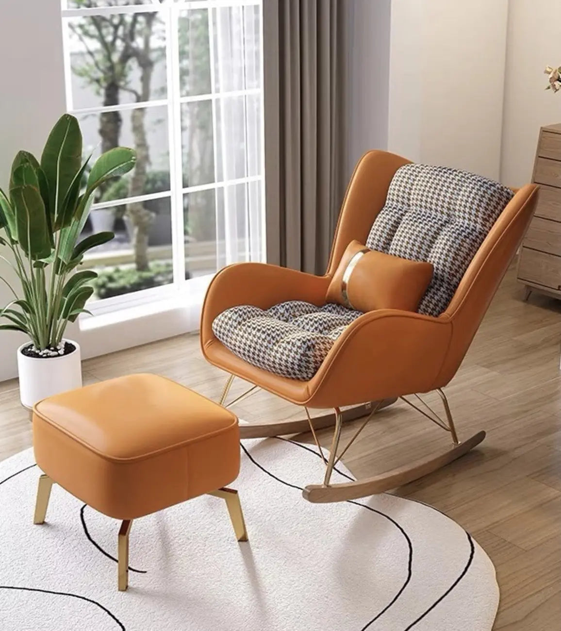 Modern Upholstered Rocking Chair with Cushion for Living Room