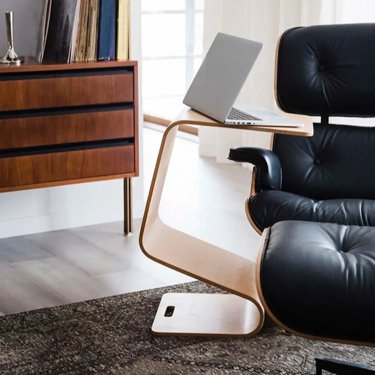 Unique Natural Wooden Side Table with Magazine Rack