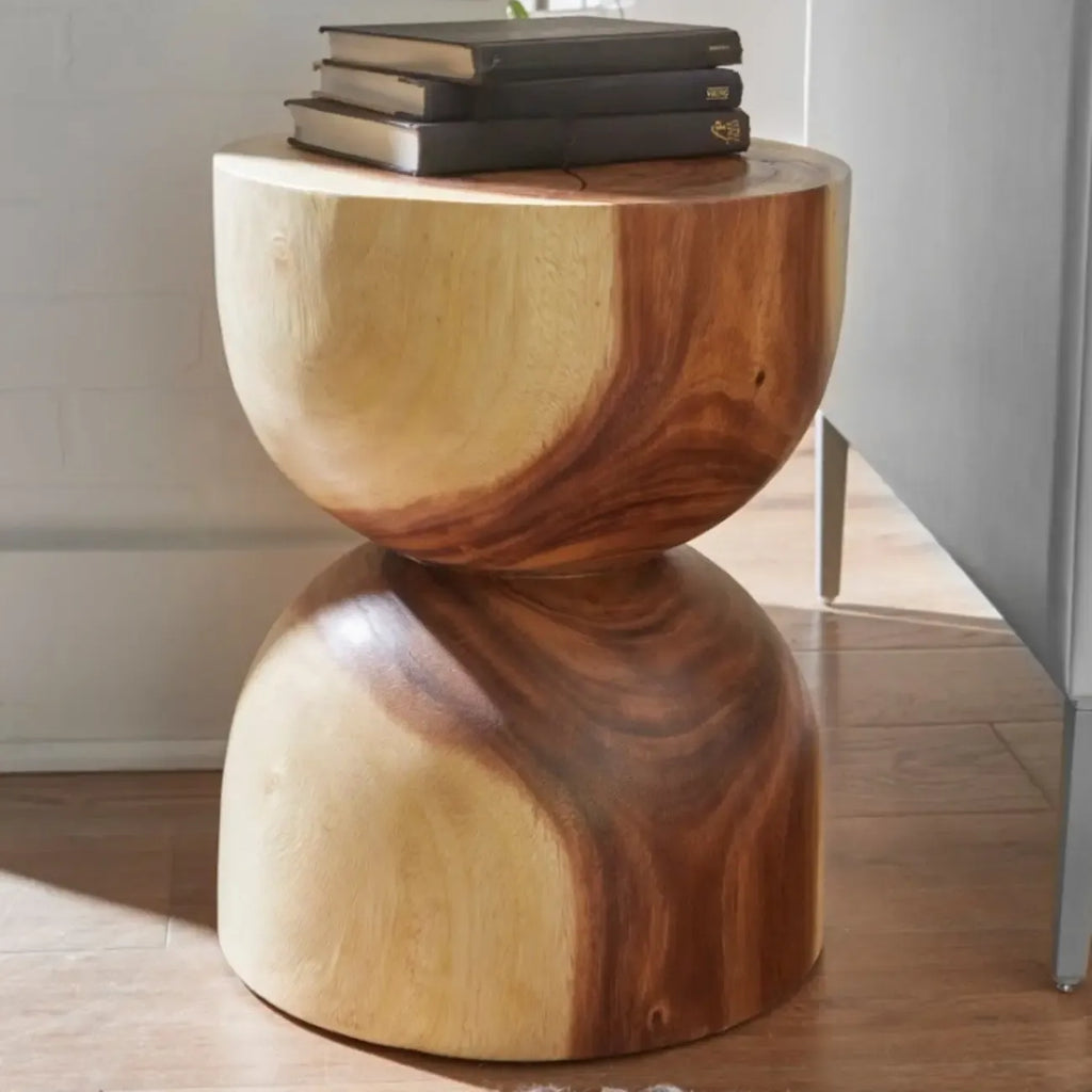 Modern Wood Hourglass End Table for Living Room